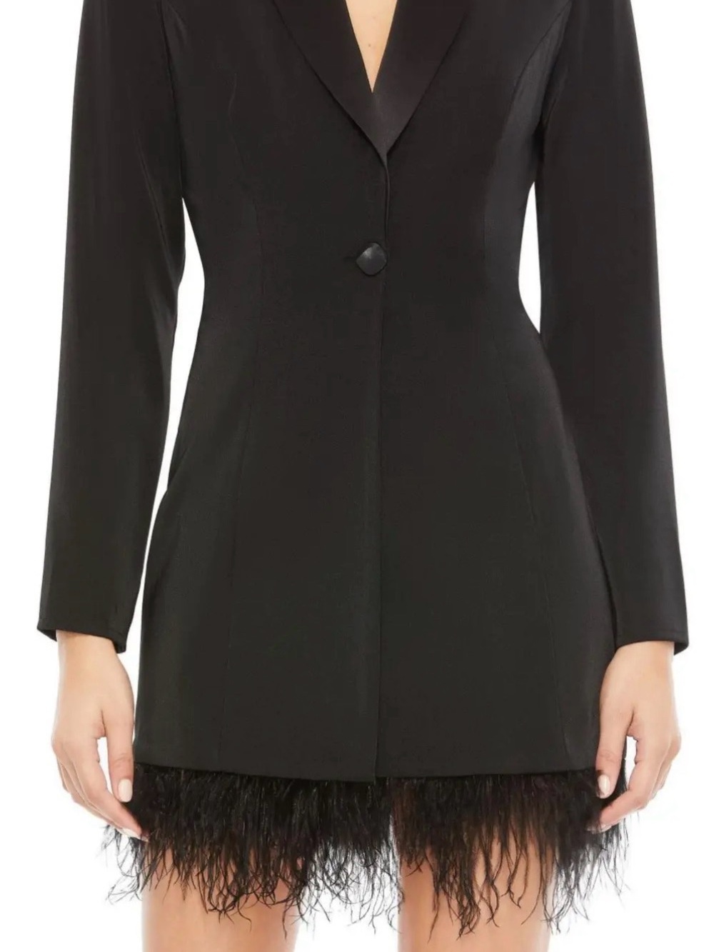 Mac Duggal Black Feather-Hem Blazer Mini Dress - Picture 2 of 7